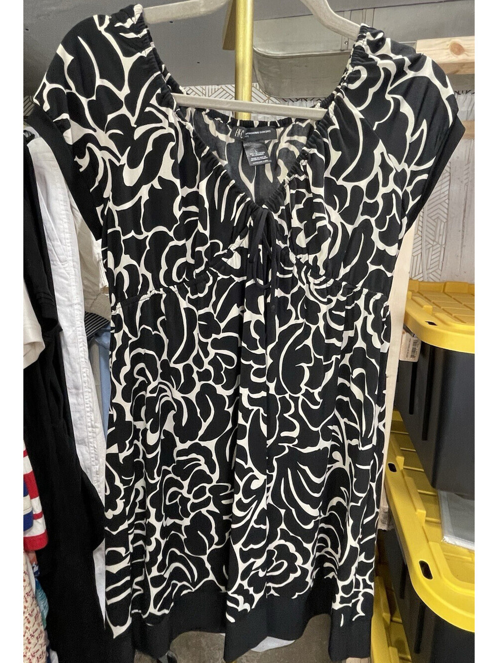 INC International Concepts Womens Black Floral Short Sleeve Dress L Made in USA